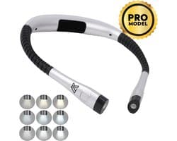 Lumixar® Draadloos LED Neklampje - Nekleeslamp Oplaadbaar - Neklamp voor Haakwerk/Klussen - Leeslampje voor Boek / in Bed - Boeklampje - Bedlampje - 9 Standen - Zilver