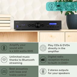 Auna Versterker, HiFi stereo mini-versterker, HiFi-versterker met bas- & treble-regelaar, 2-kanaals audioversterker, Stereo-versterker met afstandsbediening & DAB-radio, AV-receiver — thumbnail 4