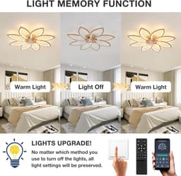 Ventilator Lamp - Plafondventilator - Hanglamp Ventilator - 97 cm - Wit - Dimbaar - 6 Standen - Afstandsbediening - Woonkamerlamp - Moderne lamp — thumbnail 3