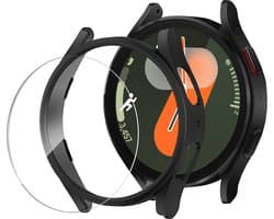 Hoesje +Screenprotector Samsung Galaxy Watch 7 44mm – Tempered Glass - Extreme Shock Case Zwart