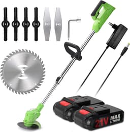 Accugrasmaaier - 2 x accu - Groen - Elektrische - Professionele - Grasmaaier - Verstelbare Snijder - Draadloze - Grasmaaier - Tuin - 100-135cm - Zaagblad - Maaiblad - Grastrimmer — thumbnail 1