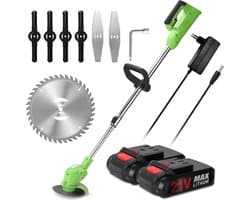 Accugrasmaaier - 2 x accu - Groen - Elektrische - Professionele - Grasmaaier - Verstelbare Snijder - Draadloze - Grasmaaier - Tuin - 100-135cm - Zaagblad - Maaiblad - Grastrimmer