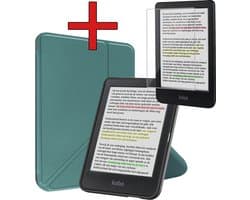 Hoes Geschikt voor Kobo Clara Colour - Met Screenprotector - Luxe E-reader Trifold Case - Bescherm Hoesje Book Cover - Donkergroen