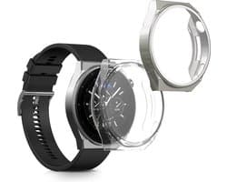 kwmobile 2x smartwatch hoes geschikt voor Huawei Watch GT3 Pro (46mm) hoesje - Siliconen sporthorloge cover - Activity tracker case in transparant / zilver