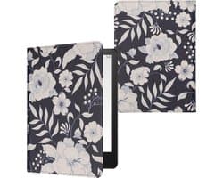 kwmobile e-reader hoesje geschikt voor Amazon Kindle Paperwhite 11. Generation 2021 hoes - E reader flip case met magneetsluiting - Ereader cover - Bloemen in blauw design in blauw / wit