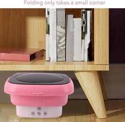 Opvouwbare Draagbare Mini Wasmachine - Huishoudelijk Gebruik - Multifunctioneel - Afvoerpijp Adapter - Babykleertjes - Roze en Wit - Mini wasmachine — thumbnail 4