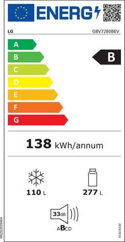 LG GBV7280BEV, 387 L. LUXE Koel-Vries combinatie, B, Zeer stil 33 dB, DoorCooling+™ - FreshBalancer™ - FreshConverter™ - Total No Frost - Inverter Compressor met 10 jaar garantie — thumbnail 2