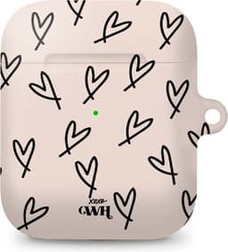 xoxo Wildhearts hoesje geschikt voor AirPods 1 / 2 - All Yours - Matte - Ook als telefoonhoesje verkrijgbaar - schokbestendige case - koptelefoon hoesje - Mat - Beschermhoes met hartjesprint - hartjes - Beige - Zwart — thumbnail 1