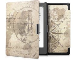 kwmobile e-reader hoesje geschikt voor Kobo Aura Edition 1 hoes - E reader flip case met magnetische sluiting - Ereader cover - Vintage Travel design in bruin / lichtbruin