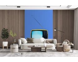 Behang - Fotobehang Vintage - Televisie - Blauw - Breedte 180 cm x hoogte 220 cm