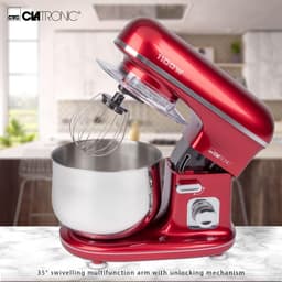 Clatronic KM 3712 krachtige kneedmachine incl. transparant spatdeksel met navulopening, 1100 watt, 5 liter, draaibare multifunctionele arm, rood — thumbnail 4