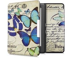 kwmobile e-reader hoesje geschikt voor Kobo Glo HD / Touch 2.0 hoes - E reader flip case met magnetische sluiting - Ereader cover - Vintage Vlinder design in blauw / mintgroen / beige