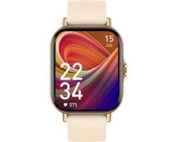 Belesy® Meander - Smartwatch Dames - Smartwatch Heren - Horloge - 1.78 inch – Hoge resolutie kleurenscherm - Stappenteller – Bloeddruk - Bluetooth bellen - Veel Wijzerplaten – Goud – Siliconen – Crème Wit - Moederdag — afbeelding 1