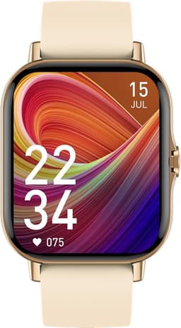 Belesy® Meander - Smartwatch Dames - Smartwatch Heren - Horloge - 1.78 inch – Hoge resolutie kleurenscherm - Stappenteller – Bloeddruk - Bluetooth bellen - Veel Wijzerplaten – Goud – Siliconen – Crème Wit - Moederdag — thumbnail 1