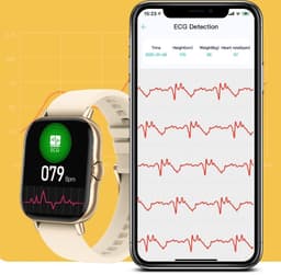 Belesy® Meander - Smartwatch Dames - Smartwatch Heren - Horloge - 1.78 inch – Hoge resolutie kleurenscherm - Stappenteller – Bloeddruk - Bluetooth bellen - Veel Wijzerplaten – Goud – Siliconen – Crème Wit - Moederdag — thumbnail 5