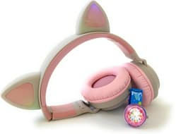 ZaciaToys Bluetooth Draadloze On-Ear Koptelefoon voor Kinderen GrijsRoze Incl. educatief kinderhorloge - Kattenoortjes - Kinder Hoofdtelefoon - Draadloos Headphone - Handsfree - Gehoorbescherming - Schakelbare LED-verlichting — thumbnail 2
