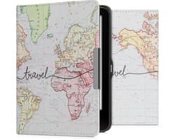 kwmobile e-reader hoesje geschikt voor Tolino Vision 1 / 2 / 3 / 4 HD hoes - E reader flip case met magnetische sluiting - Ereader cover - Travel Wereldkaart design in zwart / meerkleurig
