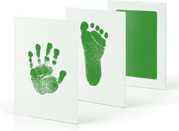 2 Stuks Baby handafdruk en voetafdruk fotokaartje - Baby cadeau - Gipsafdruk alternatief! - Eenvoudig schoonmaken - Groene inkt — thumbnail 1