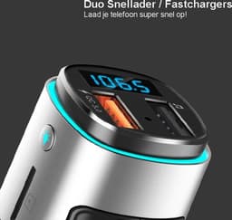 Multicolor Light FM Transmitter Bluetooth Draadloze Carkit met 2 snellader USB Poorten - voor muziek afspelen in auto – Handsfree bellen – Met Stembediening – Auto oplader – voor Samsung / iPhone / Sony / Huawei – Grijs — thumbnail 3