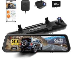 Wolfbox G900 Pro 4K Gps 128gb Mirror dashcam - Parkeermodus - 12,0 inch touchscreen Lcd - Ultra 4K + 2.5K resolutie - Wifi met App - Gps ontvanger - 128gb Micro SD kaart - Spiegel dashcam en digitale binnenspiegel in één