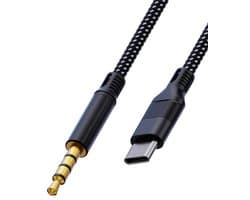 USB-C naar 3.5mm Audio Kabel - 1,2 meter – Gevlochten HiFi AUX Kabel adapter - geschikt voor o.a. Android, Tablet en Laptop - zwart