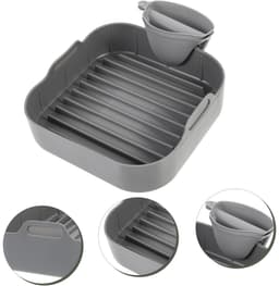 Airfryer accessoires - Airfryer siliconen bakje vierkant set - Siliconen ovenschaal - Airfryer siliconen bakplaat accessoire - Geschikt voor vierkante bakplaten, ovens en kookplaten - Antiaanbakmat - Set van 3 stuks - 20 cm - Grijs — thumbnail 3