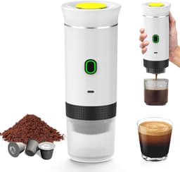 Draagbaar Koffiezetapparaat - 60ml - Capsule Koffie - 12V 6A 72W - Gemalen Koffie - Oplaadbaar - Cups - Auto en Camping - Snelle Verwarming voor Kantoor, Reizen, Camping, Thuis - Wit — thumbnail 1