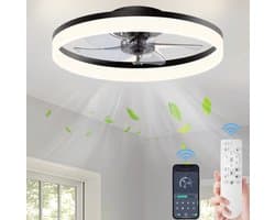 Lichtendirect Plafondventilator met Verlichting – Zwart – 6 Standen – Dimbaar 3000K-6500K – App & Afstandsbediening – Ventilator Lamp – Plafondlamp met Ventilator — afbeelding 1