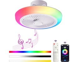 RGB Ventilator Met Luidspreker - Smart Lamp - Bluetooth - Dimbaar - Afstandsbediening En App - Speaker - Plafondventilator 46 cm - Woonkamerlamp - Moderne lamp