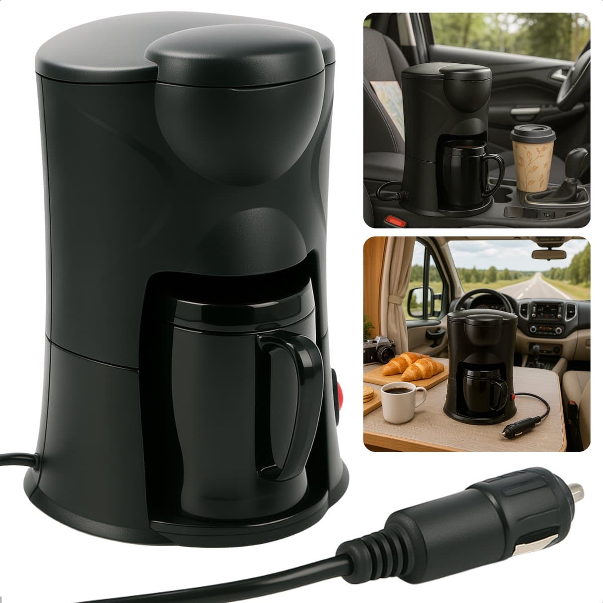 Cheqo® Koffiezetapparaat voor Auto 12V - Draagbare Koffiemachine met Autostekker – Reiskoffiezetapparaat voor Kamperen, Caravan & Vakantie – Compacte Elektrische Koffiezetter – Koffie Onderweg – Espressomachine 12V — afbeelding 1