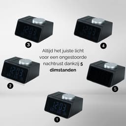 Caryota Wekkerradio - Digitale Radiowekker - Dimmer - Dubbel Alarm - Duo Oplader - FM - LED-display - Temperatuur- en Luchtvochtigsheidmeter - Zwart — thumbnail 5