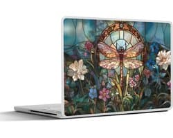 Laptop sticker - 15.6 inch - Libelle - Mozaïek - Bloemen - Kleurrijk - 36x27,5cm - Laptopstickers - Laptop skin - Cover
