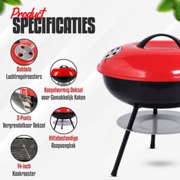 Vhorec - Winter Draagbare Houtskool BBQ – Tafel BBQ - Compacte Tafelbarbecue met Deksel & Ventilatie – 36 ⌀ cm - Mini BBQ - Ideaal voor Camping, Balkon & Picknick — thumbnail 2