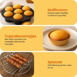 Goliving Airfryer Accessoires Set - Geschikt voor Airfryers vanaf Ø20,5 cm - 50x Cupcake Vormpjes - Bakvorm - Cakevorm - Muffinvorm - Pizzapan — thumbnail 4