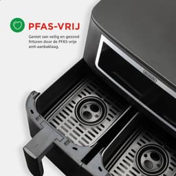 Bourgini Duo Heteluchtfriteuse 2 x 4.0L - PFAS vrij - Airfryer XXL - 2 laden met synchronisatie functie - Touchscreen - 8L - 2600W - Zwart — thumbnail 3