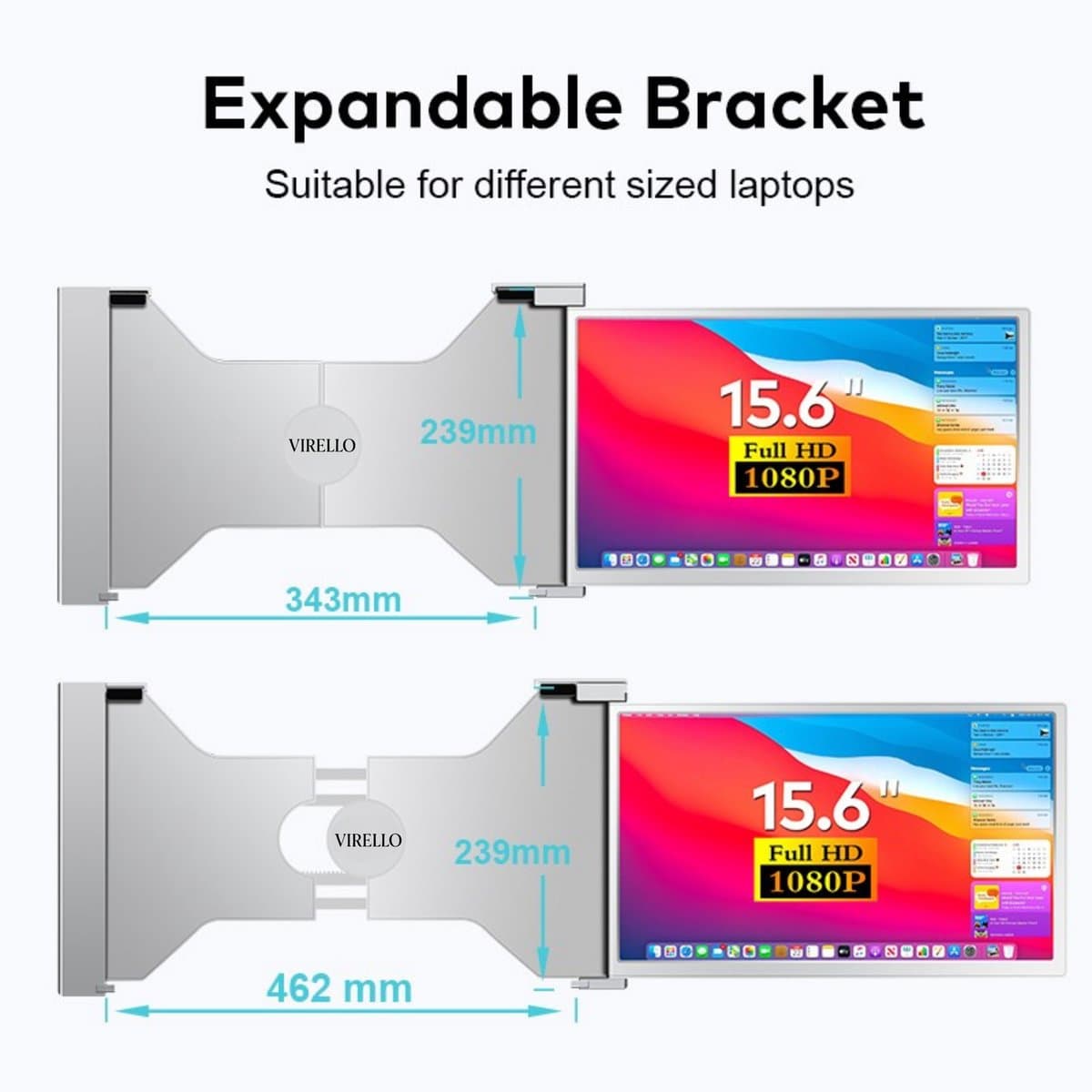 Virello® Draagbare dubbele Monitor – Full HD – Voor Laptops van 15.6" t/m 17.3" – Inclusief Hoes & Kabels – Grijs – 2025 — afbeelding 1