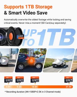 Vantrue N4 Pro S 4K 3-kanaals dashcam met Triple STARVIS 2, 4K+1080P+2.5K voor-, binnen- en achtercamera, HDR IR-nachtzicht, spraakbediening, parkeermodus, GPS, Wi-Fi, ondersteuning tot 1TB — thumbnail 4