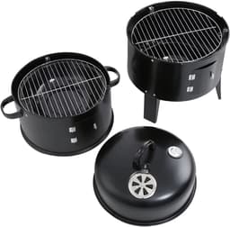 Serolux® - Barbecue - 3-in-1 - Houtskoolgrill - BBQ-rokergrill - Draagbare Verticale Grillkoker - met Ingebouwde Thermometers - Verstelbare Ventilatiesystemen - Klassieke Stijl - voor Buitenkoken - BBQ - 44.5 x 80 cm - Zwart — thumbnail 5