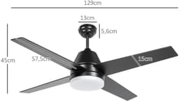Bovista Plafondventilator - Met Verlichting - Plafond Ventilator - Met Lamp - Plafonniere Met Ventilator - Met Licht - Zwart - 130cm — thumbnail 2