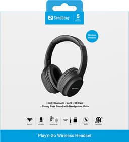 Sandberg - 126-37 - Play'n Go Bluetooth Headset - Bedraad en draadloos - Oproepen/muziek - Micro-USB - Zwart — thumbnail 2