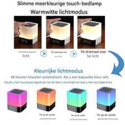 5-in-1 Bluetooth Speaker met LED Lamp, Wekker, Touch Bediening & 48 Kleuren – Draadloos, USB/TF/AUX, Handsfree Bellen — thumbnail 4