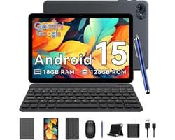 Zenva Tablet T80 - Gemini AI - 18GB RAM - 128GB ROM - 6000 mAh - 5G WIFI - Android 15 - Bluetooth 5.0 - Met Toetsenbord - Hoes - Stylus - Muis - Grijs