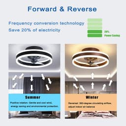 RFWR® Omkeerbare Plafondventilator met Dimbare LED Verlichting en Afstandsbediening - Modern Design voor Slaapkamer en Woonkamer - Ø40cm — thumbnail 4