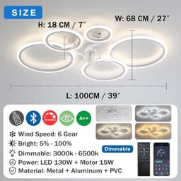 RFWR® Moderne Plafondventilator met Dimbare LED Verlichting en 6 Snelheden – Perfect voor Woon- en Slaapkamers — thumbnail 4