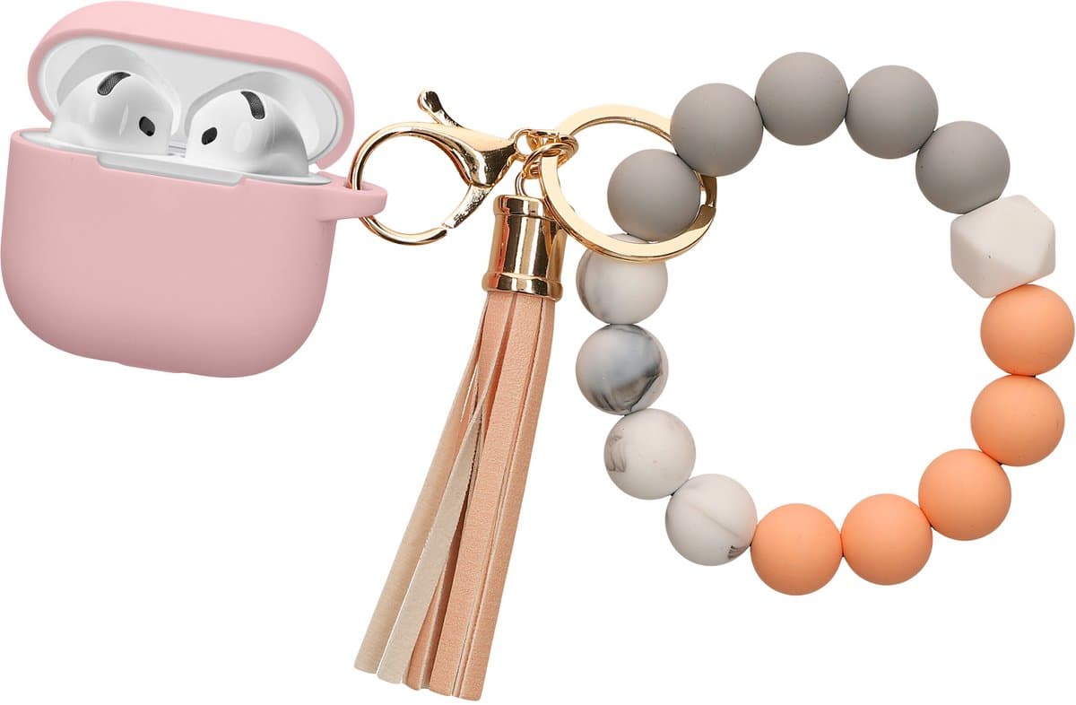 kwmobile Hoesje voor Apple Airpods 4 Case met Polsbandje – Siliconen Beschermhoes met Sleutelhanger – Hoofdtelefoonhoesje in oudroze / roze grapefruit — afbeelding 1