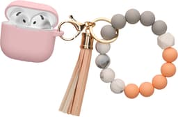 kwmobile Hoesje voor Apple Airpods 4 Case met Polsbandje – Siliconen Beschermhoes met Sleutelhanger – Hoofdtelefoonhoesje in oudroze / roze grapefruit — thumbnail 1