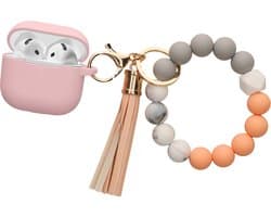kwmobile Hoesje voor Apple Airpods 4 Case met Polsbandje – Siliconen Beschermhoes met Sleutelhanger – Hoofdtelefoonhoesje in oudroze / roze grapefruit