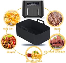 2 stuks Airfryer siliconen pot Geschikt voor Ninja Foodi Dual DZ201, Herbruikbare airfryer siliconen liners, Rechthoekige airfryermand 8QT, Airfryer accessoires (2 stuks, zwart) — thumbnail 4