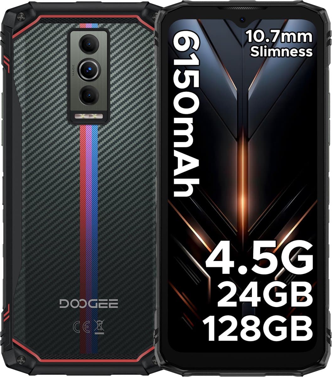 DOOGEE Blade10 Energy- Onbreekbare Mobiele Telefoon - Smartphone - Android 15 -24GB RAM+ 128GB ROM/(2TB TF)- 6.56" + 90Hz-6150mAh-Bouwplaats Telefoon 16MP + 8MP-Rood en blauw — afbeelding 1
