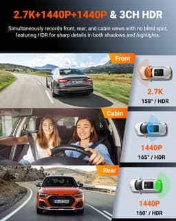 Vantrue N4S 3-kanaals dashcam (voor, binnen, achter), 2.7K+1440P+1440P WiFi-dashcam met PlatePix™, STARVIS 2 x HDR x IR-nachtzicht, spraakbediening, GPS, 24/7 parkeermodus, LTE-ondersteuning, ondersteunt tot 1TB max. — thumbnail 3